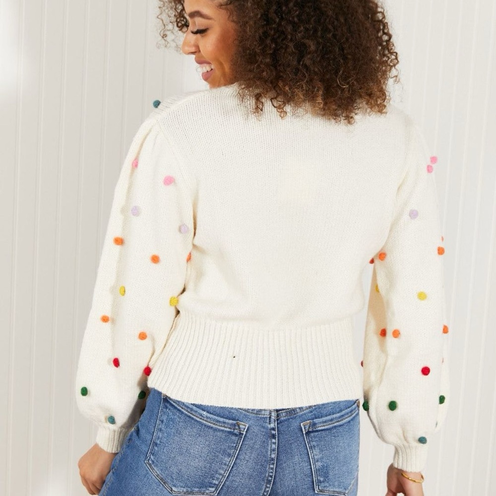 Davi & Dani Pop of Color Rainbow Pom Pom Sweater - Picture 2 of 5